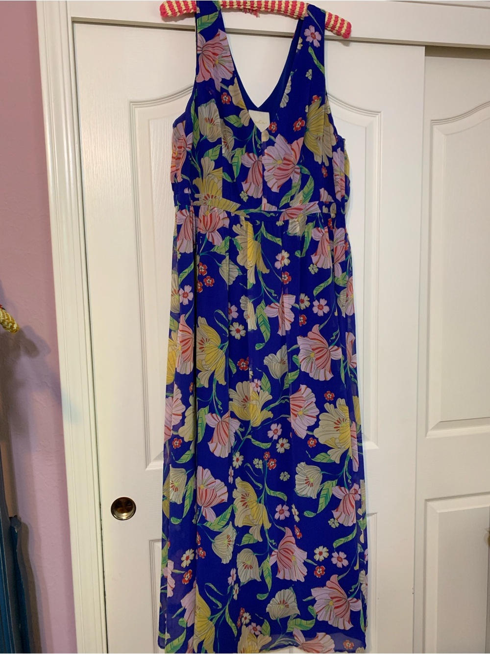 ModCloth Royal Blue Floral V-Neck Maxi Dress